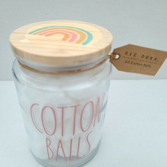 Rae Dunn Glass Jar/Canister Rainbow Lid Cotton Balls With 60 Cotton Balls NEW - Picture 3 of 3